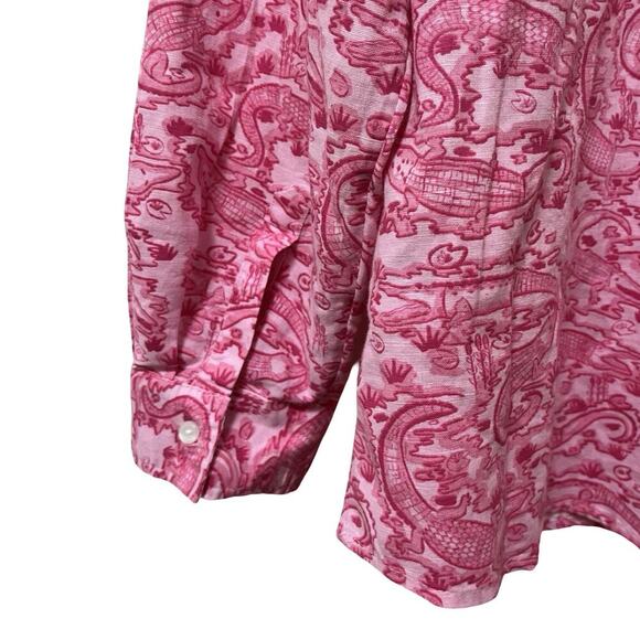 Charter Club Alligator Print Linen Blend Button Up Shirt Size L Vacation Womens - Picture 4 of 10